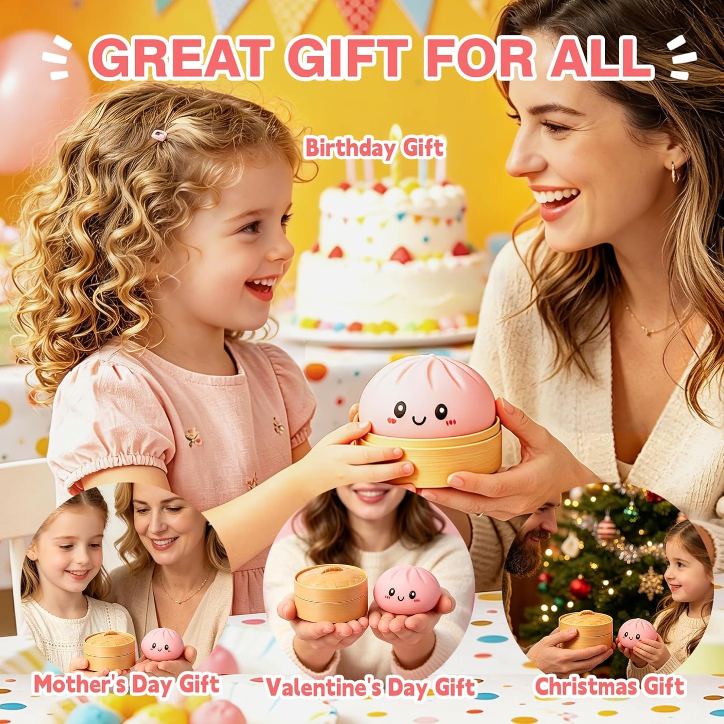 2026 Upgraded Dumpling Stress Ball, Dumpling Squishies Toy with Steamer, Squishy Dumpling Toy Mystery Box, Soft and Fun Stress Relief Toys, A Surprise Gift for Teenagers and Adults (Pink)