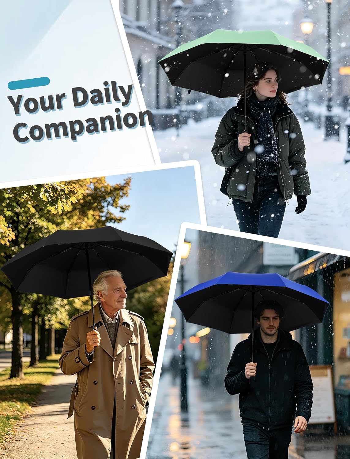 Jorilis Compact Umbrella for Travel - Automatic Umbrellas for Rain & Sun Protection, Small Portable UV Umbrella for Car, Backpack, Walking, Folding Windproof Umbrellas for Kids, Women