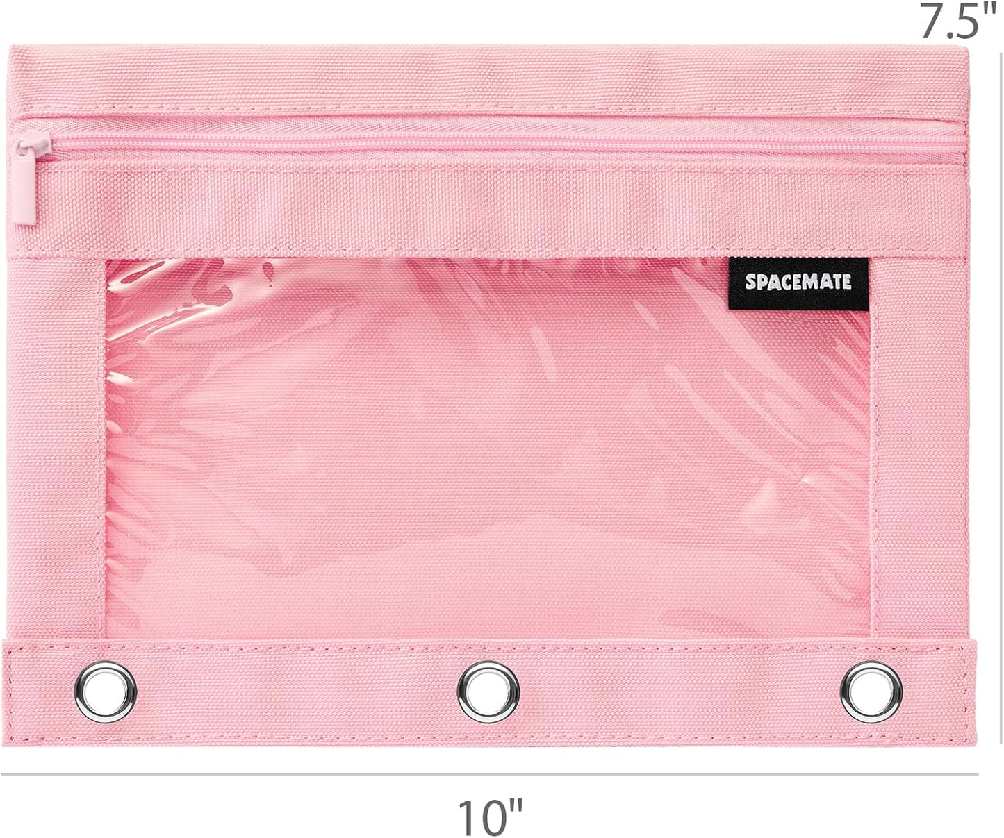 SPACEMATE Binder Pencil Pouch Case Box Bag for 3 Ring Binder School Supplies Girls Boys Kids, Clear Preppy Stuff Large Aesthetic Pen Organizer, Back to College Stationary, 1 Pack, Light Pink