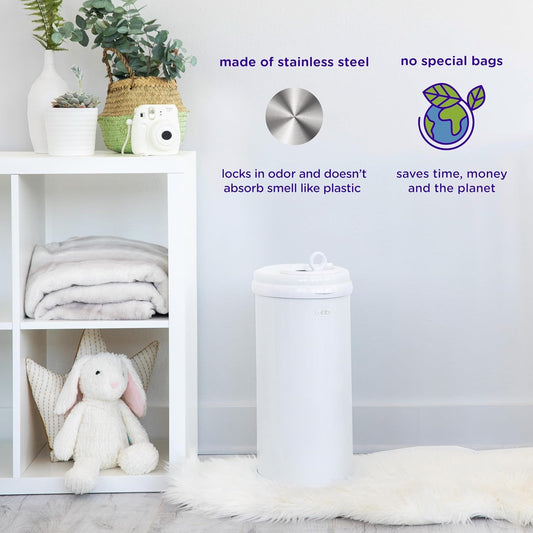 Ubbi Steel Diaper Pail, Odor Locking, No Special Bag Required, Award-Winning, Registry Must-Have, Blush Pink