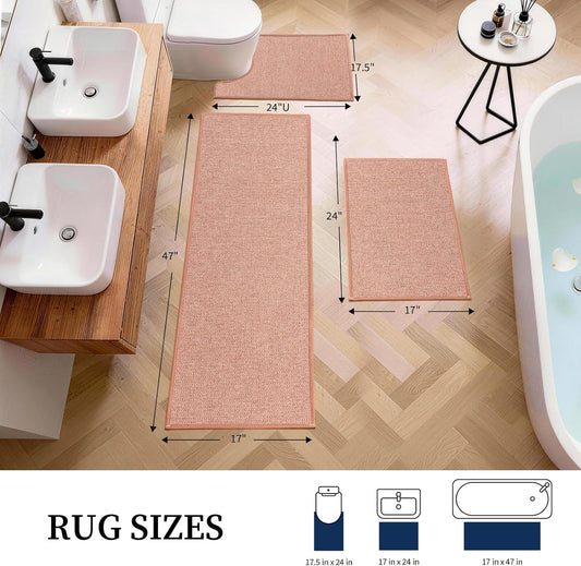 YIHOUSE Pink Bathroom Rugs Sets 3 Piece, Quick Dry Thin Bath Mat with Toilet Rug, Non Slip Absorbent Machine Washable, Bath Runner Rugs for Bathtub Sink Home Decor