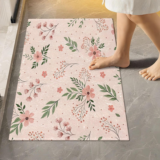 Elegant Flowers Pink Bathroom Mat Rug 24" x 16" Non Slip Super Absorbent Quick Dry Bath Mats for Bathtub Fluffy Rugs