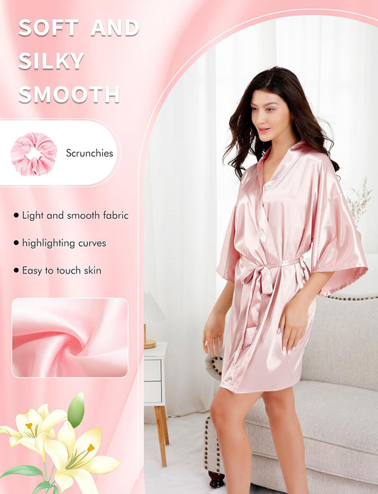 EPLAZA Women Floral Satin Robe Bridal Dressing Gown Wedding Bride Bridesmaid Kimono Sleepwear