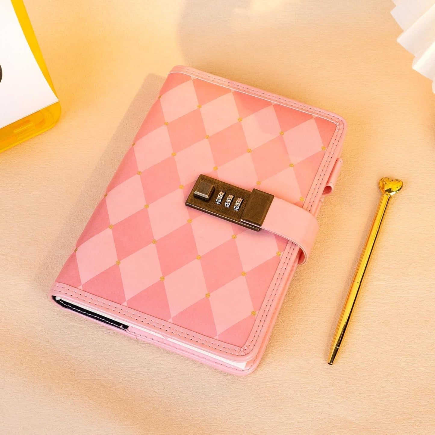 CAGIE Diary with Lock for Girls Women Pink Vintage Journal with Lock Refillable Leather Locked Diary 224 Pages Secret B6 Lockable Journals with Gift Box for Teen Girls 8.0 x 5.5 Inch