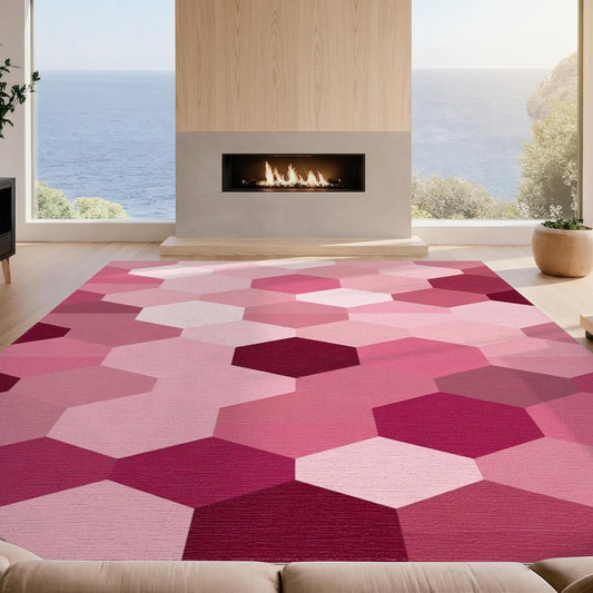 Design&I 8'x10' Smooth Finish Contemporary Abstract Foldable Mat, Blush Pink Snag-Free Chair-Friendly Large Carpet for Dining Room, Large Office, Lounge | 2135594