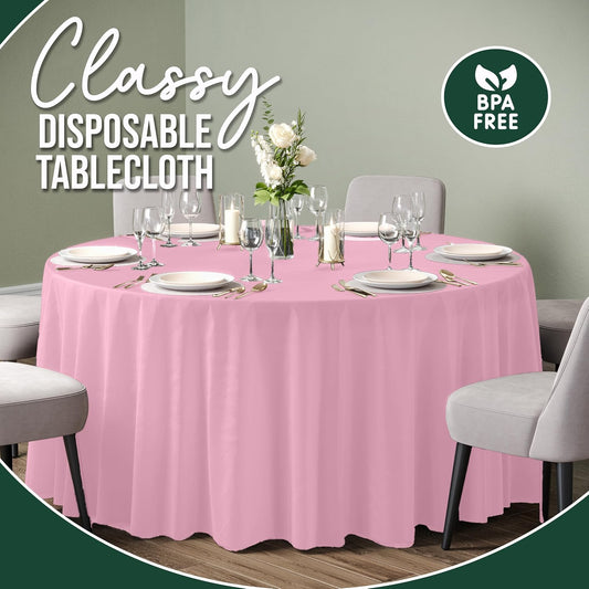 Exquisite Pack of 12 Pink Plastic Table Cloth - Size: 120 Inch Round Disposable Tablecloth for Parties - Ideal for for Birthdays, Parties, Summer & More