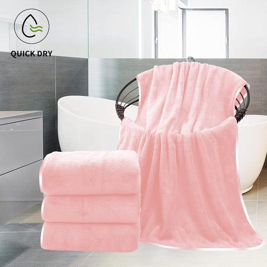 Cosy Family Microfiber 4 Pack Bath Towel Set, Lightweight and Quick Drying, Ultra Soft Highly Absorbent Towels for Bathroom, Gym, Hotel, Beach and Spa (Pink)