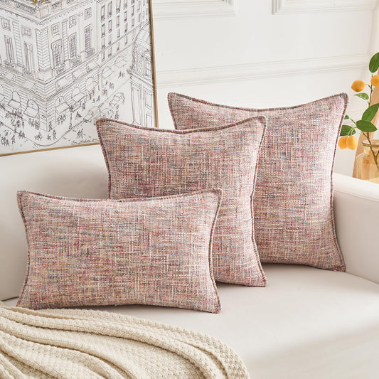 Premium Series Tweed Style Throw Pillow Cover, Linen Woven Textured Luxury Thick Cushion Case for Home Dรฉcor, Pastel Pink, 18x18 Inch