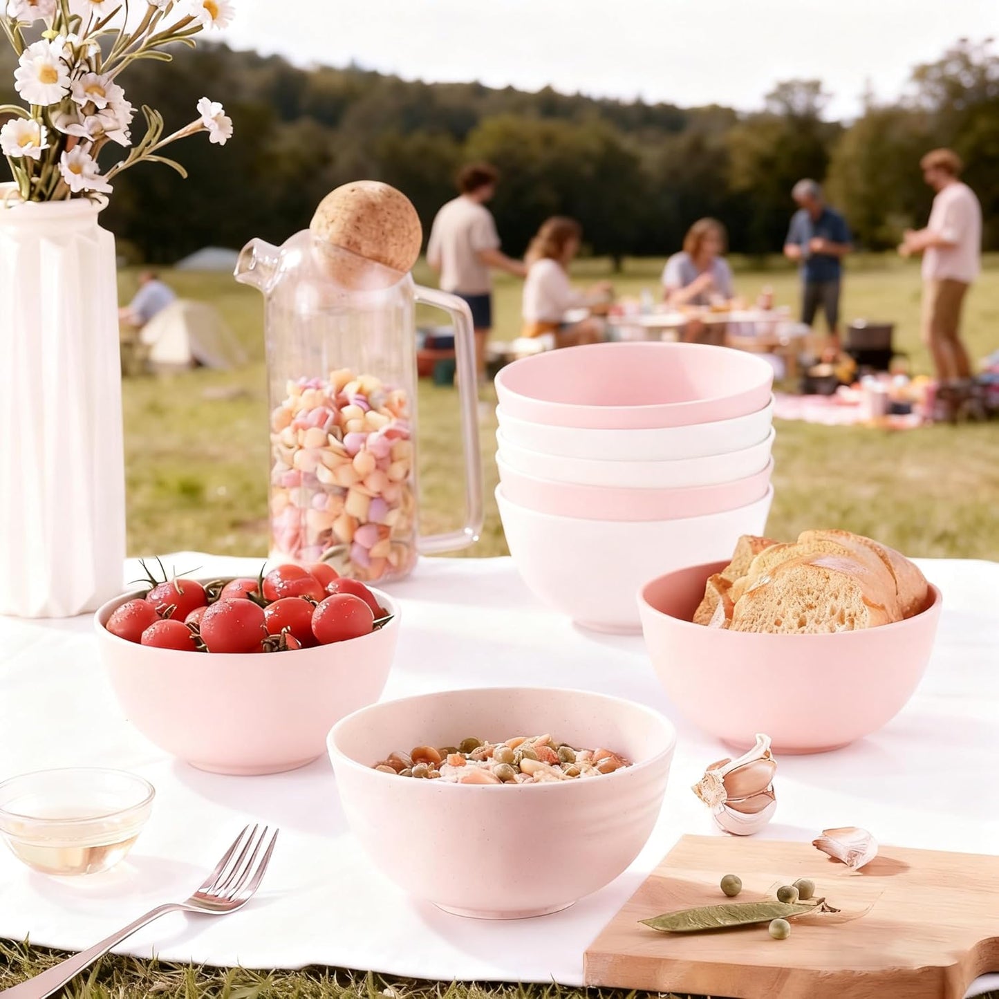 Cereal Bowls, Unbreakable Wheat Straw Bowl Set of 4 Reusable Fiber Lightweight Bowls Set - Dishwasher & Microwave Safe - Perfect for Snacks, Cereal, Ice Cream, Soup, Rice Bowls(5.3IN Pink)