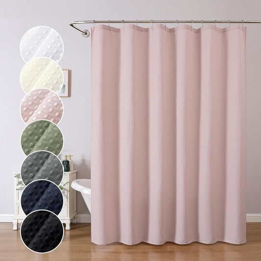 OWENIE Blush Waffle Weave Fabric Shower Curtain, Textured Heavy Cloth Shower Curtains for Bathroom, Water Repellent Soft Hotel Spa Luxury Elegant Bath Curtain, Machine Washable, Blush, 72x78 Inch