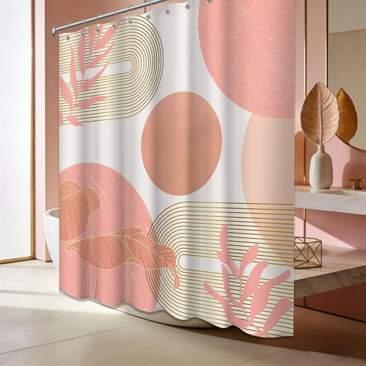 Coral Shower Curtain White and Peach Color Shower Curtains for Bathroom Decor Abstract MCM Girls Bath Curtain Set, Waterproof Fabric with Hooks 70 x 72 Inch
