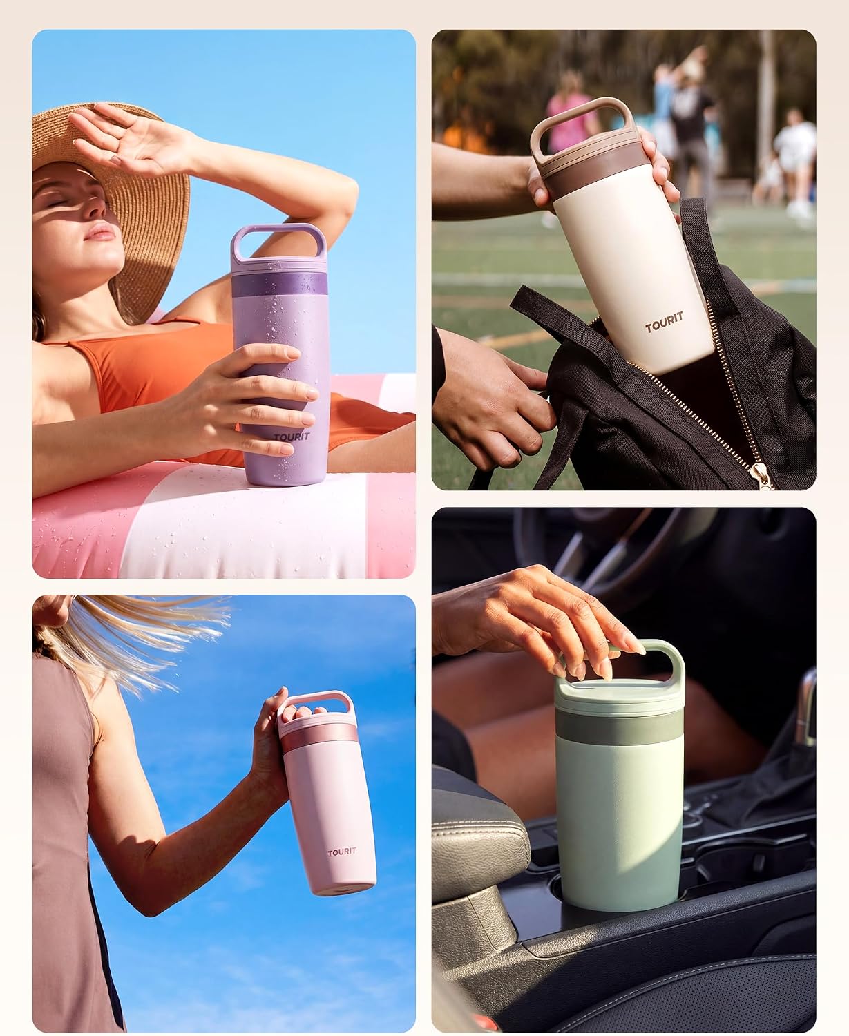 TOURIT Travel Coffee Mug 16 oz, Leakproof 2-Part Drink Lid Coffee Tumbler Cup, Insulated Stainless Steel Travel Mug, Dishwasher Safe Reusable Water Bottle, BPA-Free Coffee Mug, Light pink