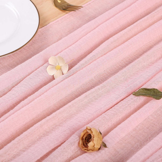 Blushing Pink Cheesecloth Table Runner 10ft Gauze Table Runner for Wedding Baby Bridal Shower Party 32x120 Inches Boho Rustic Long Cheese Cloth Spring Home Decorations