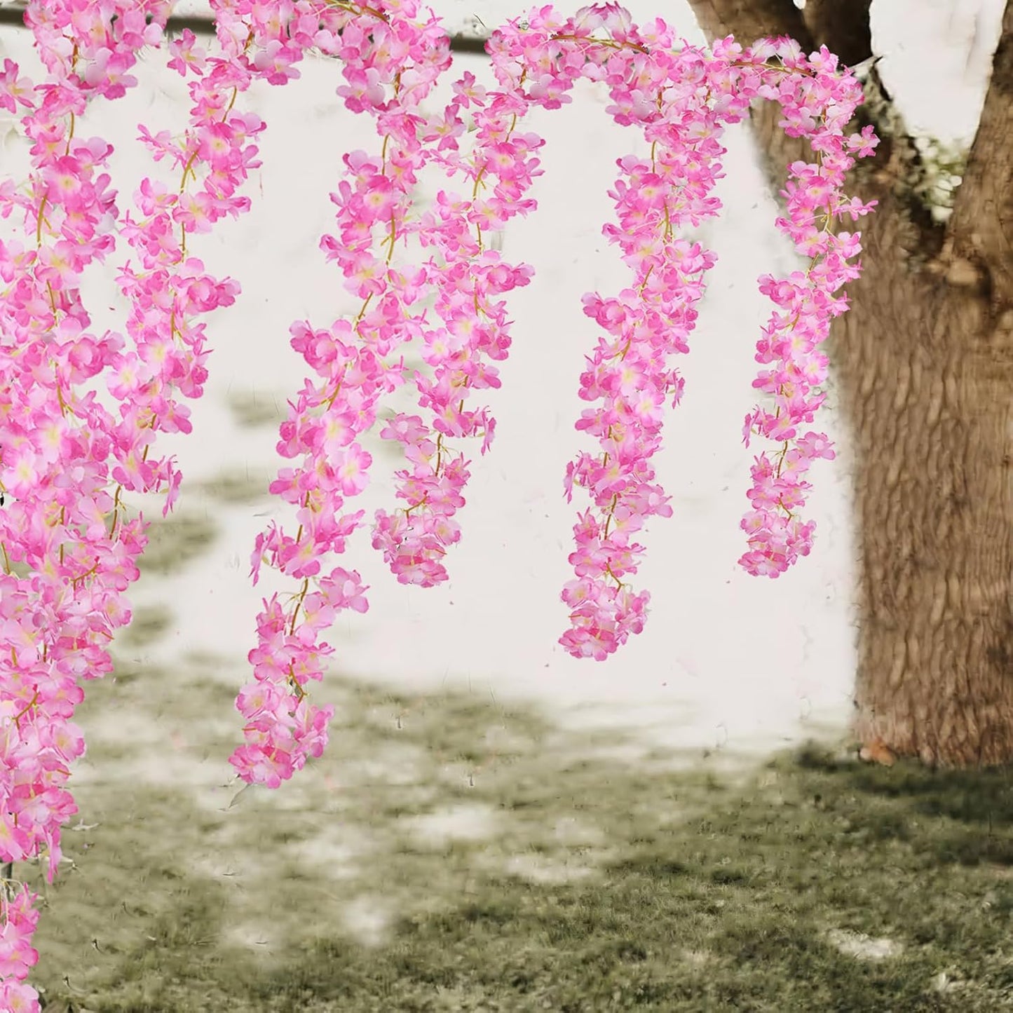 CITYES 2 Pcs Artificial Cherry Blossom Flower Vines Cherry Blossom Garland 18.48 ft Hanging Silk Flowers Vines Fake Flower Garland Outdoors for Home Wedding Garden Party Arch Office Decor Pink
