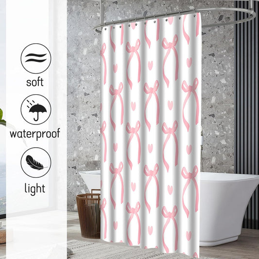 Cute Shower Curtain Pink Bow for Bathroom,Modern Aesthetic Bowknot Shower Curtain,Vintage Waterproof Polyester Fabric Bathroom Decor with 12 Hooks,36x72 Inch
