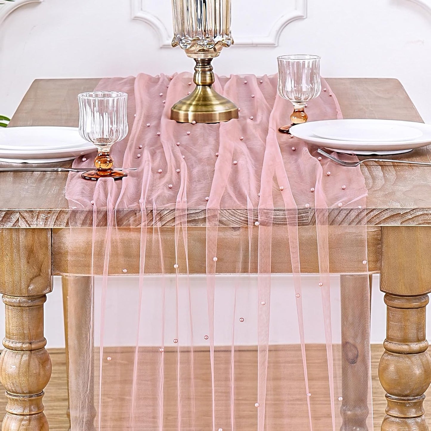 Dusty Pink Pearl Table Runner: Tulle 10ft Pearl Tulle Fabric Centerpieces Wedding Lace Tablecover Arch for Bridal Shower Veil Baby Shower Sweetheart Birthday Table Decorations