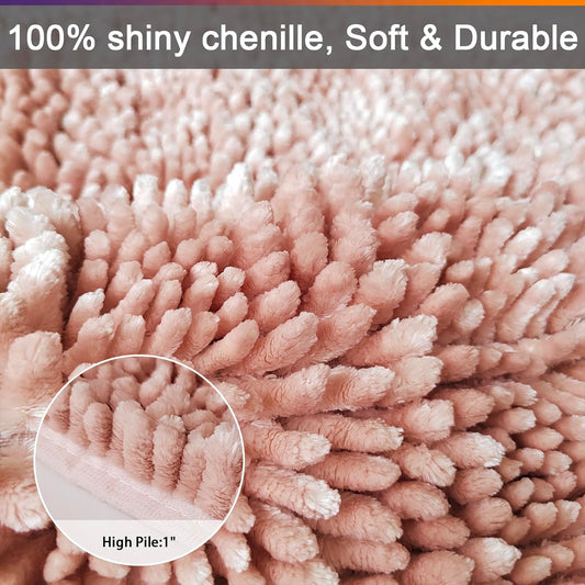 Civkor Bath Mat for Bathroom, 31x20 Inch Pink Bathroom Mat Bath Rug Non Slip, Extra Soft and Absorbent Chenille Machine Washable for Shower Floor