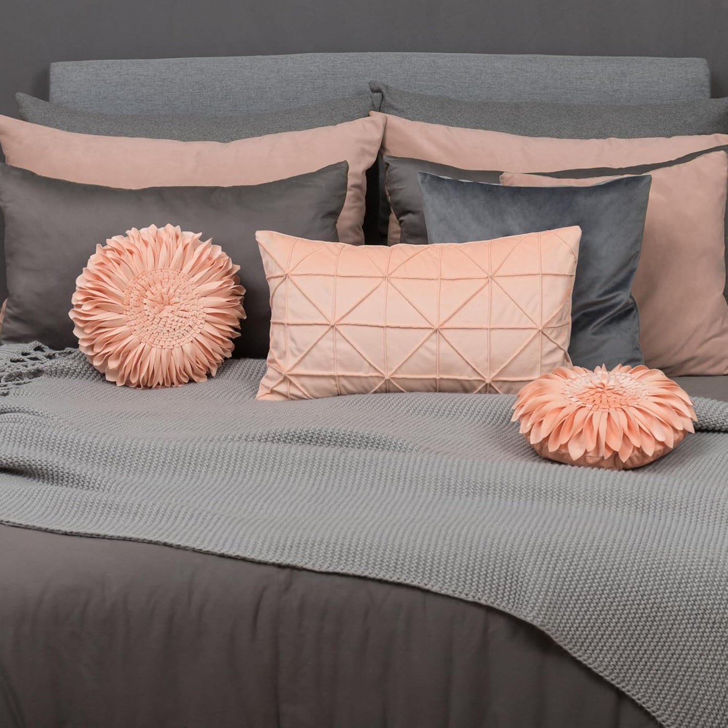 JWH Velvet Pillow Covers Decorative Line Throw Pillow Case Lumbar Pillowcase Soft Cushion Cover for Bed Couch Bedroom Chair Sofa 14x24 Inch Peach Pink