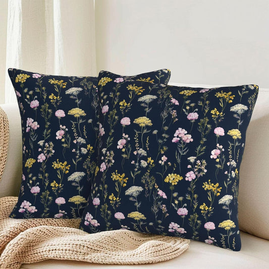 KiuLoam Navy Blue Light Pink Yellow Watercolor Wildflowers Pillow Covers 16x16 Inch Set of 2 Rustic Decorative Throw Pillows Outdoor Neutral Farmhouse Cushion Cases for Sofa Couch Bed Decor