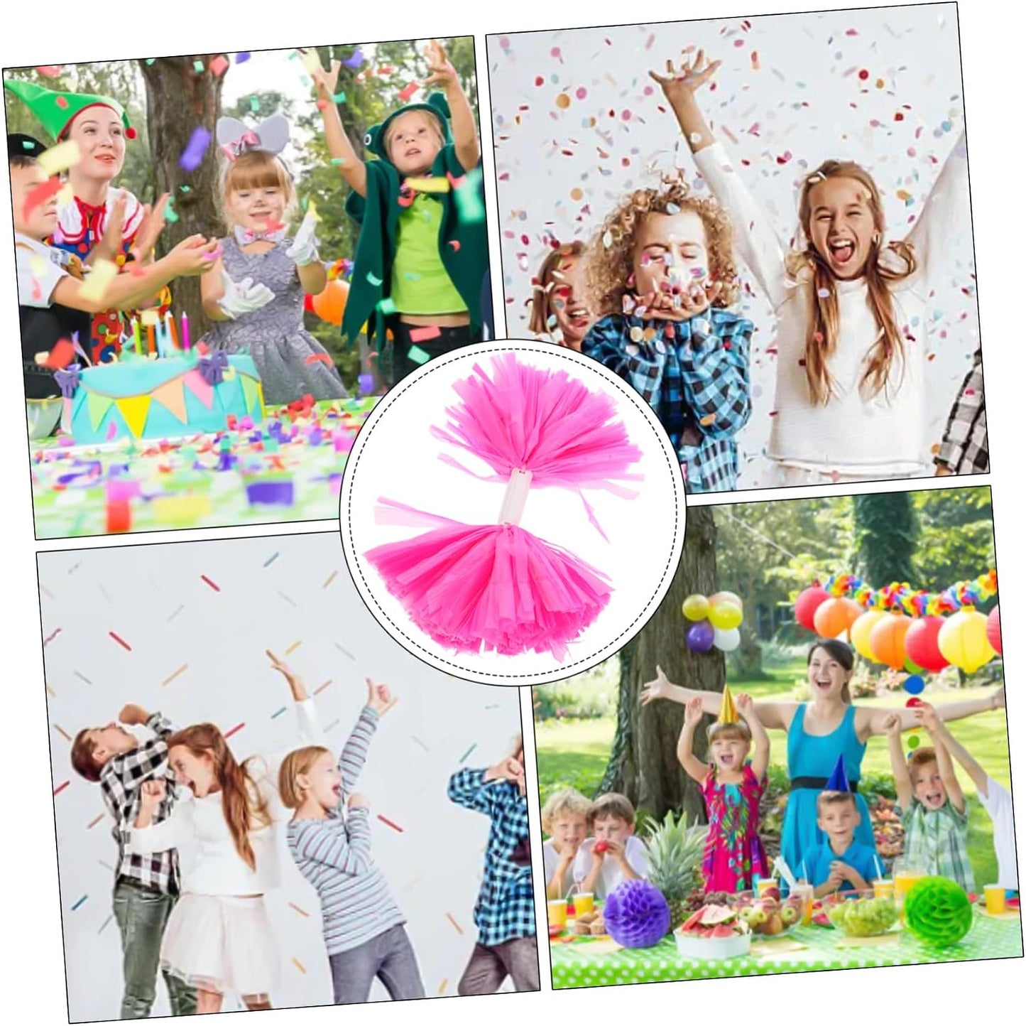 2PCS Pink Handheld Cheerleading Pom Poms with Handles for Team Dance Games Portable Lightweight Spirit Accessories for Festival Celebration