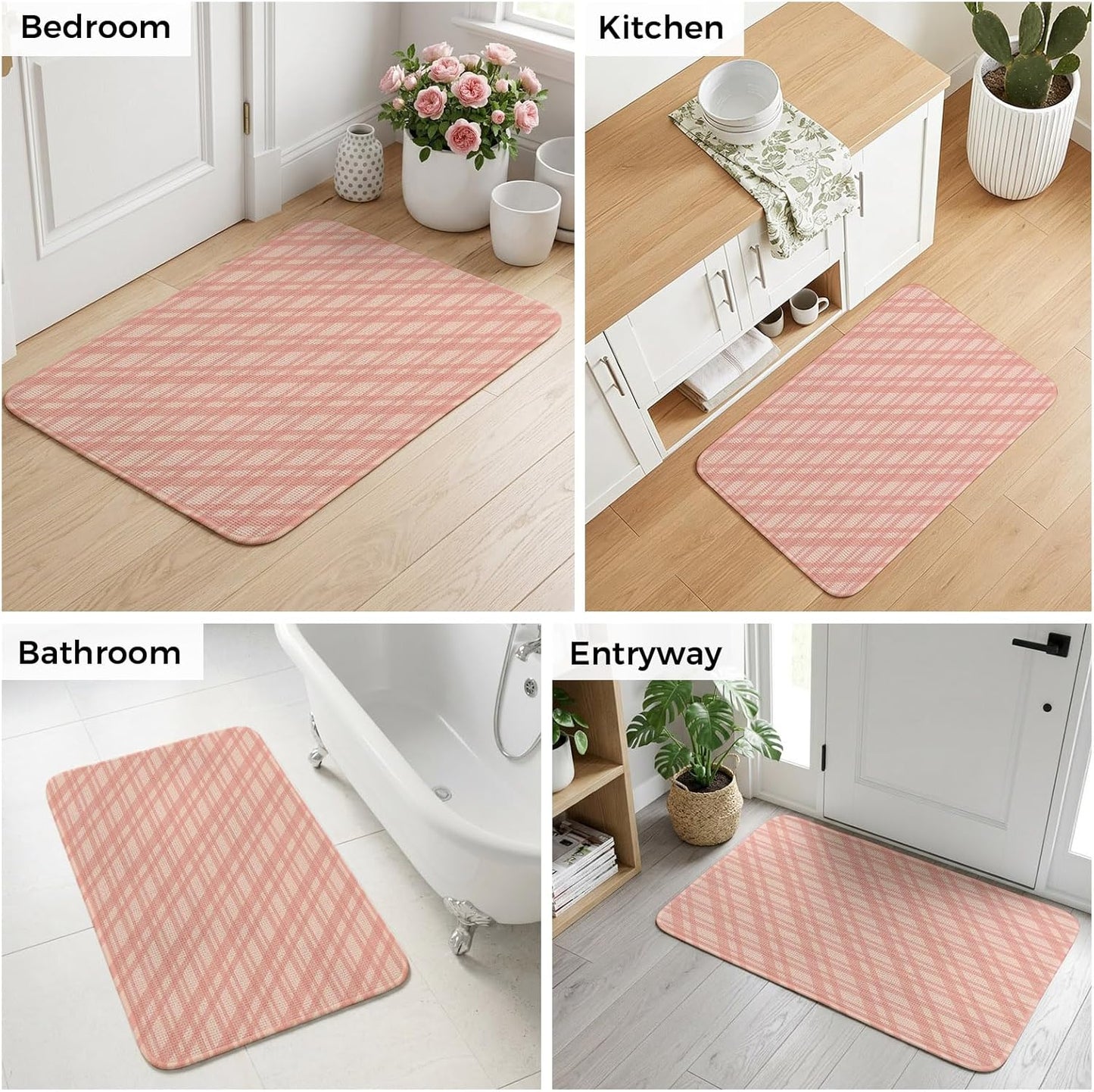 Bathroom Rugs 19.7x31.5 Inch, Pink Stripes Non Slip Rugs Washable Low Pile, Modern Minimalist Texture Front Door Mat Entryway Rug with Rubber Backing