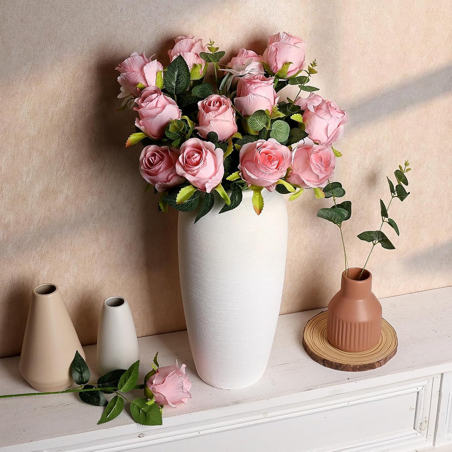 30 PCS Artificial Roses with Long Stems - Light Pink Real Touch Roses Silk Fake Flowers Bulk Realistic for DIY Floral Arrangement Wedding Bridal Bouquet Table Centerpieces Decor