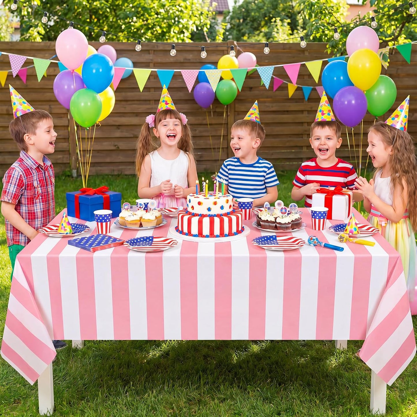 3 Pack Pink Striped Tablecloth, 54 x 108Inch Pink and White Striped Tablecloth Pink Carnival Theme Party Decorations Waterproof Plastic Table Cloth for Birthday Picnic Baby Shower Wedding Halloween