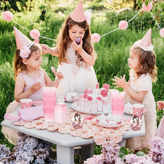 Mifoci 50 Sets Dessert Cups with Spoons, Square Disposable Plastic Parfait Bowl, Elegant Clear Dessert Cups for Fruit Ice Cream for Wedding Bridal Shower Baby Shower Graduation Birthday (3.5 oz,Pink)