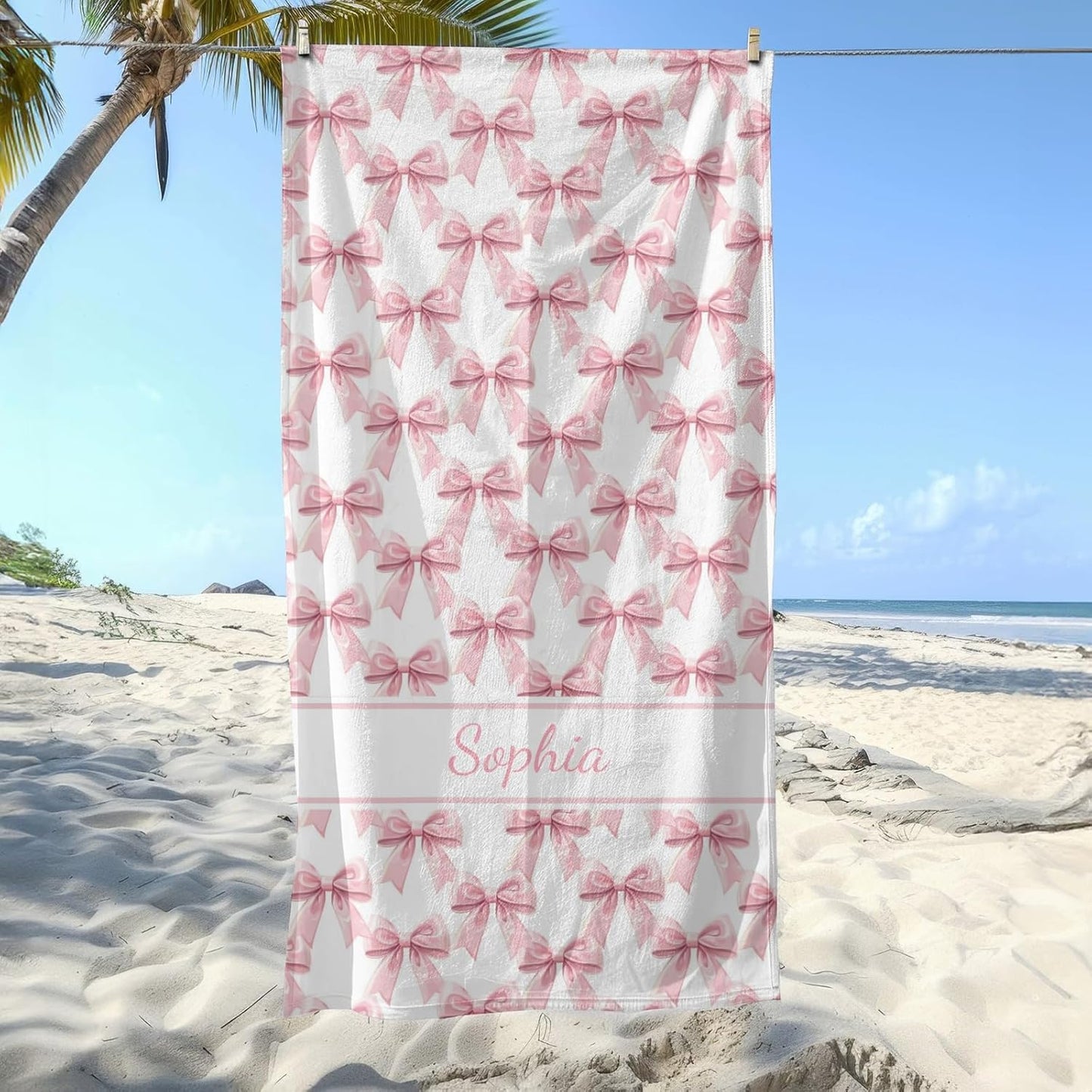 Preppy Pink Bow Beach Towel - Aesthetic Girly Microfiber Pool Towels 60x30 Inches for Bathroom Pool Gym Yoga, Gifts for Girls Lady