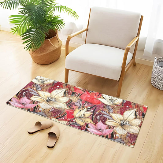 J JOYSAY Flowers Floral White Pink Bathroom Rug Mat Soft Absorbent Bath Rug Carpet Non Slip Quick Dry Bath Mats for Bathroom Shower Bedroom Living Room Kitchen 39"x20"