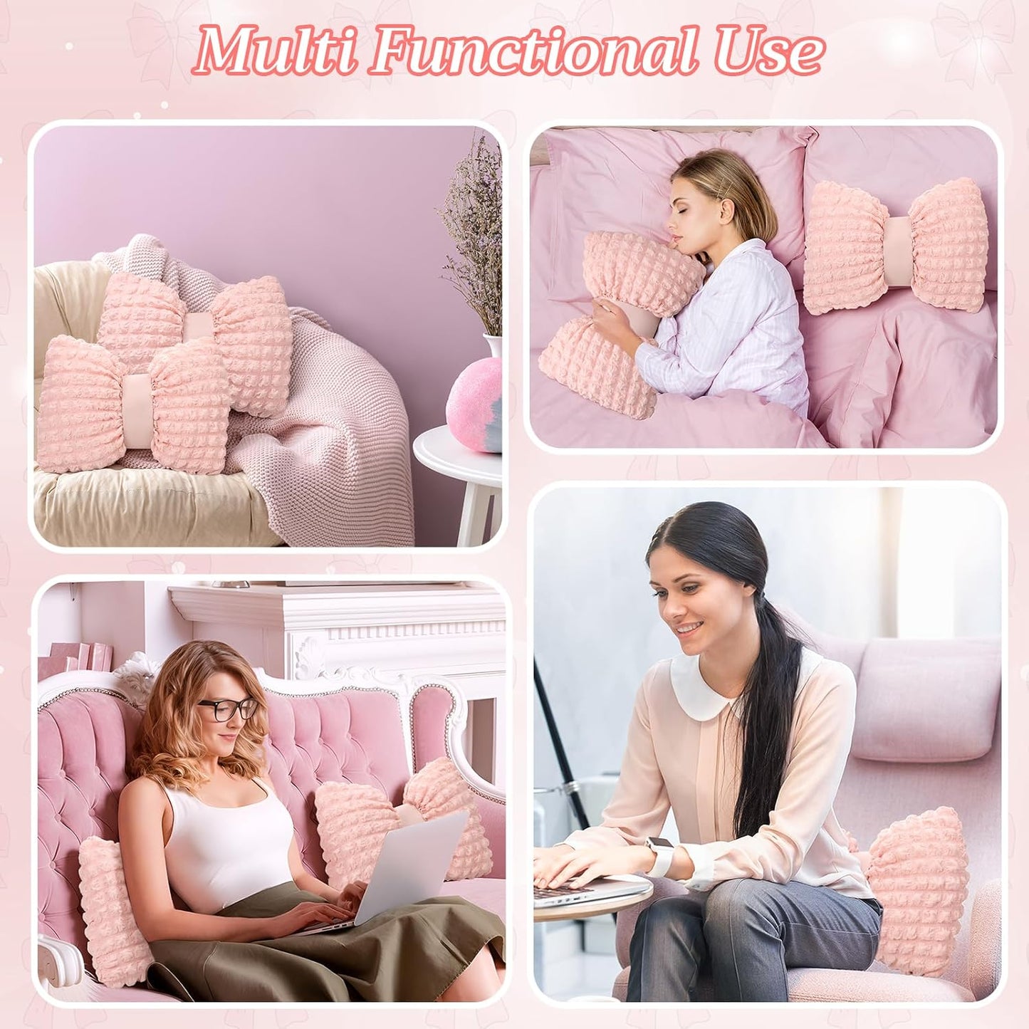 Novabright 2 Pcs Bow Pillow, 13 x 14" Bow Shaped Coquette Throw Pillow, Cushion Soft Home Decorative for Bedroom Sofa Couch Living Room(Pink)