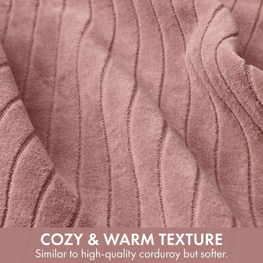 MIULEE Set of 2 Blush Pink Decorative Throw Pillow Covers 18x18 Inch, Thick Soft Textured Striped Cushion Covers, Modern Solid Color Farmhouse Boho Pillow Case for Sofa Couch Bed Living Room