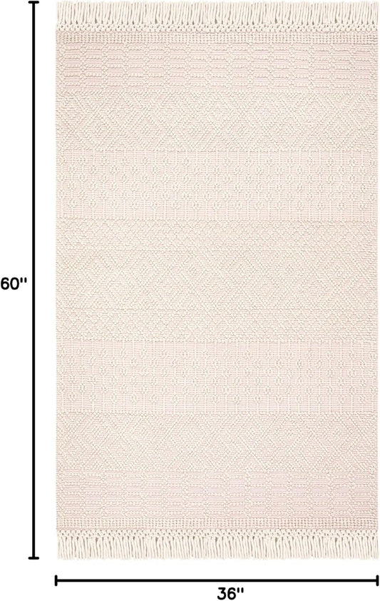 SAFAVIEH Natura Collection Accent Rug - 3' x 5', Ivory & Pink, Handmade Moroccan Boho Wool Fringe, Ideal for High Traffic Areas in Entryway, Living Room, Bedroom (NAT852R)