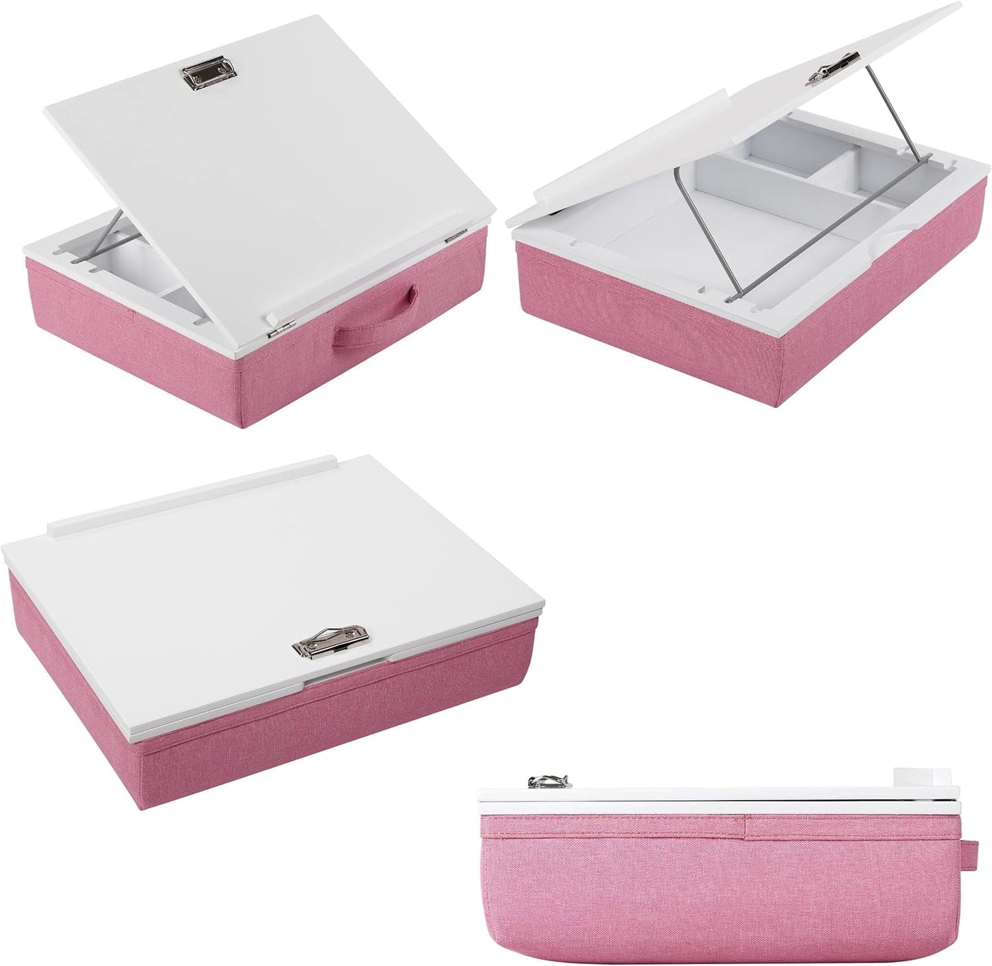BIRDROCK HOME Lap Desk with Storage and Cushion | Deep Compartment and Adjustable Top with Clip | Fits Laptop Up to 15" | Pink | Computer Accessories | Laptop and Writing Desk