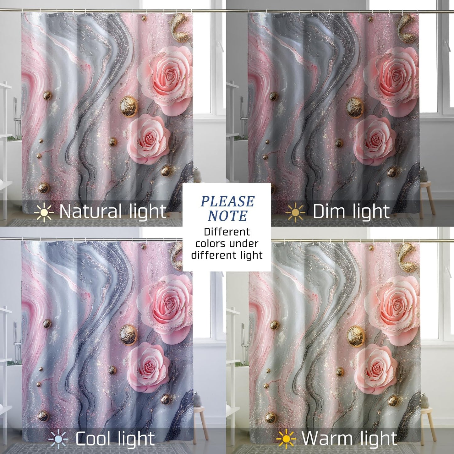 Peach Marble Shower Curtain, Luxury Abstract Modern Shower Curtains for Bathroom, 3D Contemporary Print Bath Decor Accessories Set -62 * 72