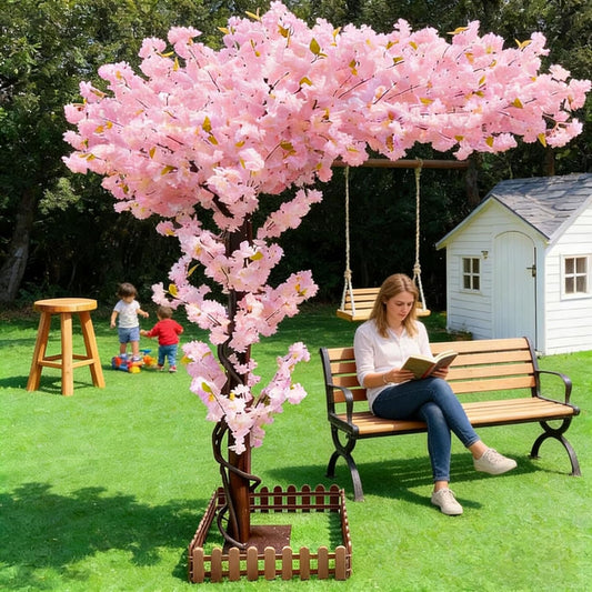 Large Artificial Cherry Blossom Trees 6.6ft Pink for Indoor Outdoors,Faux Cherry Blossom Sakura Tree for Wedding Party Office Shopping Hotel Restaurant Living Room Home Decor(6.6x5.2ft)