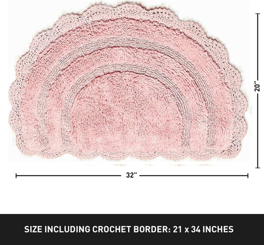 Chardin home Pink Crochet Bathrug,100% Cotton Semicircle bathmat with artisanally Handcrafted Crochet Border, 20x32 Inch D Shape, Perfect for Half Baths, Powder Rooms, bathrooms