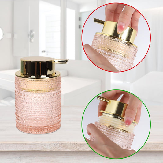 FEILANDUO Bathroom Accessories Set,4Pcs Glass Bathroom Accessories,Vanity Bathroom Decor, Soap Dispenser, Toothbrush Holder Set, Apothecary Jar, Gift for Home Apartment (Pink)