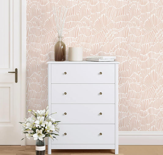 Guvana Pink Wallpaper Peel and Stick Modern Light Pink and White Contact Paper Boho Striped Wall Paper Self Adhesive Waterproof Wallpaper for Bedroom Bathroom Accent Wall Decor Vinyl Roll 17.3"×78.7"