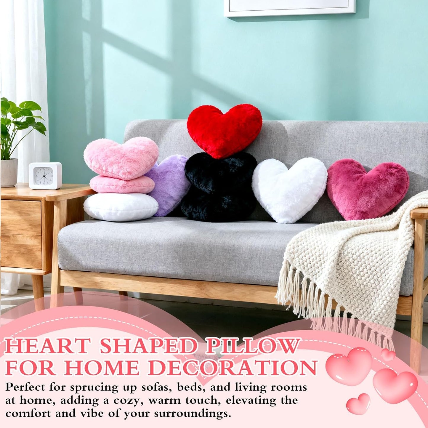 AceOrbit Valentine's Day Heart Mini Pillow 13"x10" Cute Faux Rabbit Fur Decorative Mini Throw Pillow for Bed Couch Cushion Women Valentine's Day Home Decor(Pink)