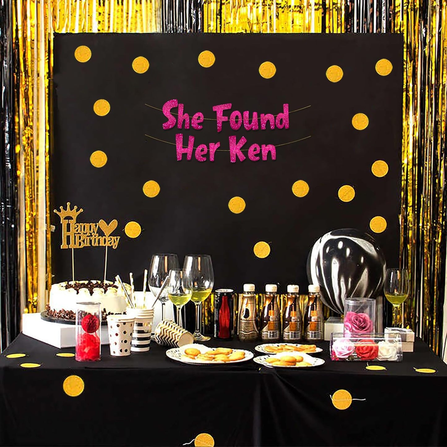 Pre-Strung She Found Her Ken Pink Glitter Bachelorette Banner - Bachelorette Party Decorations for Her - Party Supplies, Favors and Gifts