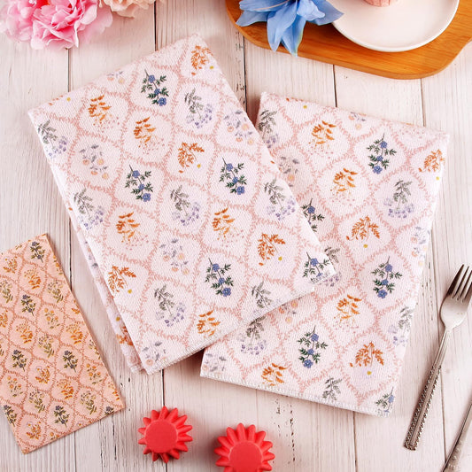 Quera 2 Pack Floral Kitchen Towels Vintage Pink Dish Cloth Decorative Counter Tea Towels for Drying Cleaning Kitchen Home Decoration Gifts- 15.7 * 23.6 inch