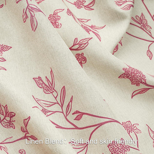 Pink Floral Shower Curtain 72x72, Lightweight Faux Linen Bathroom Curtains, Twiggy Leaves Botanical Cottagecore Farmhouse Decor, Water Repellent Fabric