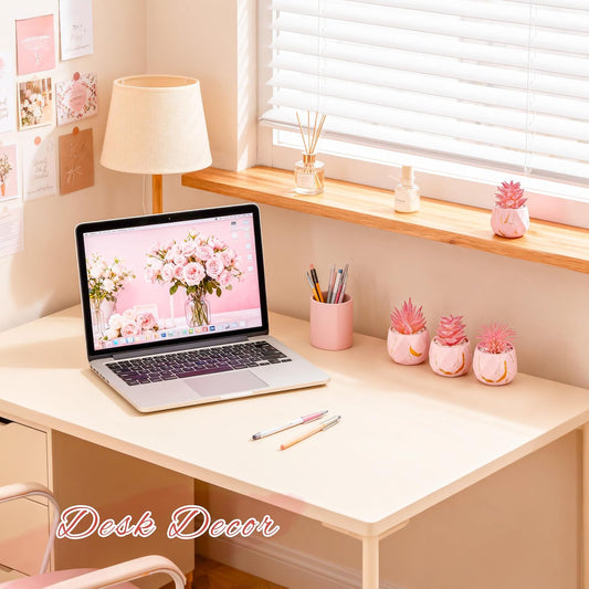 Der Rose 4 Packs Pink Fake Plants Small Succulents Plants Artificial for Pink Bathroom Vanity Decor Office Desk Accessories Wedding Gifts for Women