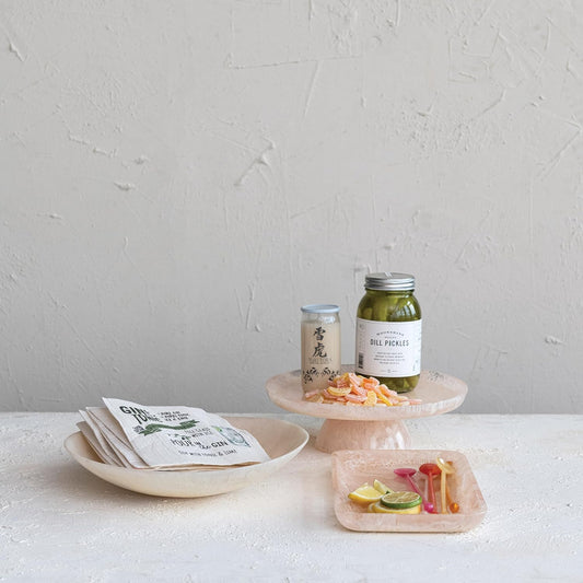 Creative Co-Op Matte Marbled Resin Tray, Blush Pink
