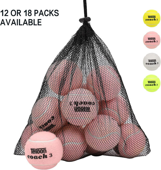 Teloon Pressure Training Tennis Balls-12 or 18 Count-Mesh Carry Bag,4 Colors Available,Pressureless Training Exercise Tennis Balls for Beginners.