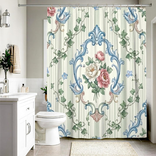 Rose Shower Curtain, Classic Elegant Ivy Vine Spring Pastel Peach Waterproof Fabric Toile Cloth Shower Curtains for Bathroom Bathtub Apartment Decor 54x78 Inch