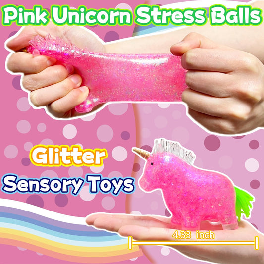 Squishy Unicorn Stress Relief Balls Squeeze Toy | Animals Stress Squish Ball for Kids Party Favors, Pink Sensory Unicorn Squishy Toys for Girls, Boys Birthday Gifts, Christmas Decorations (Pink)