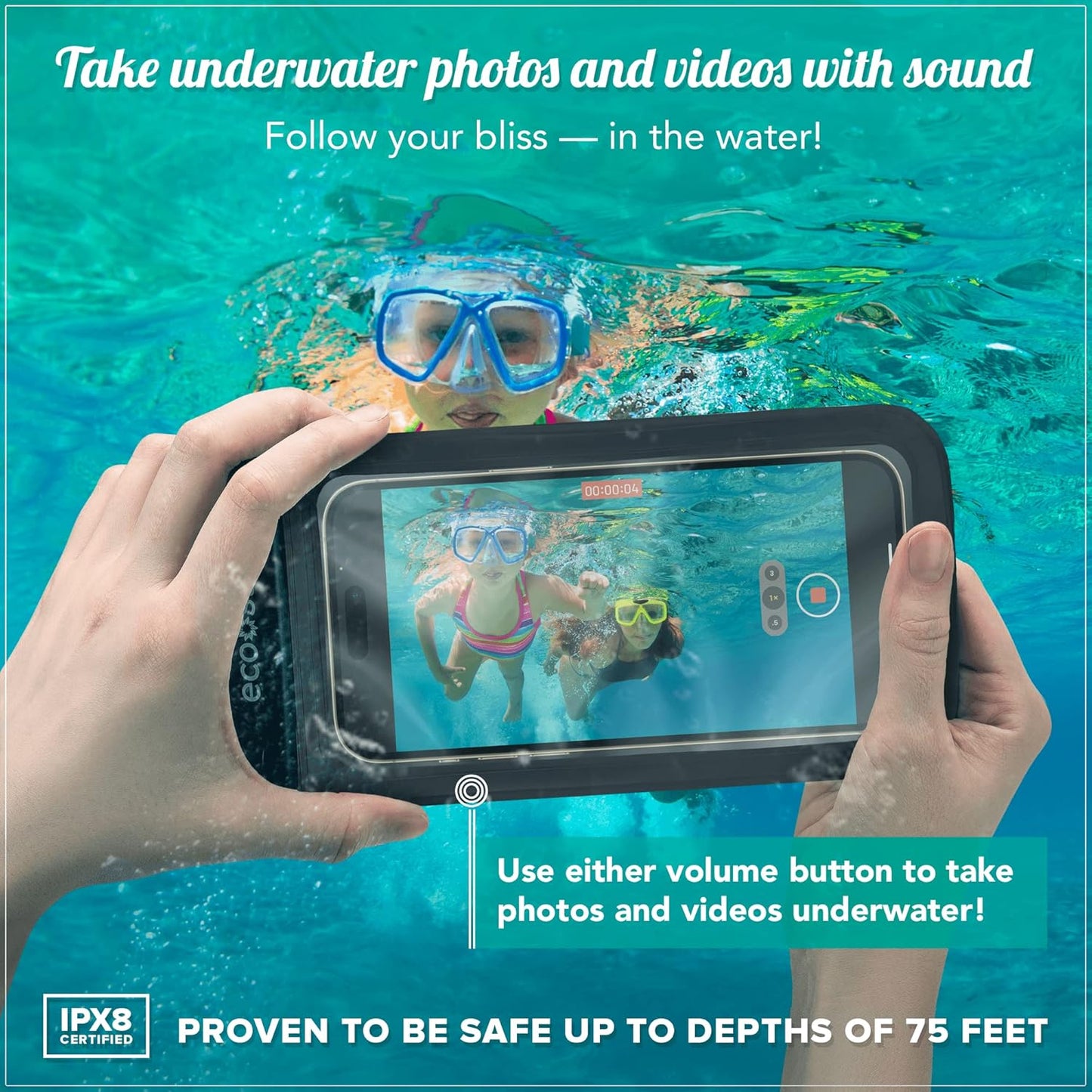 Eco Sun Waterproof Phone Pouch (2-Pack) — Designed in Hawaii — Case Fits All iPhones (incl. 17 Pro Max), Samsung Galaxy S24 & More (Black/Pink)