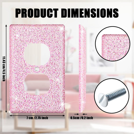 Yexiya 4 Pcs Pink Glitter Light Switch Covers Preppy Room Decor, Cute Bling Outlet Wall Plate Covers for Nursery Women Teens Princess Theme Room Decor